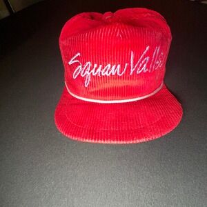 VTG 70s Squaw‎ Valley Hat Snapback Red Corduroy California Headwear Skiwear USA